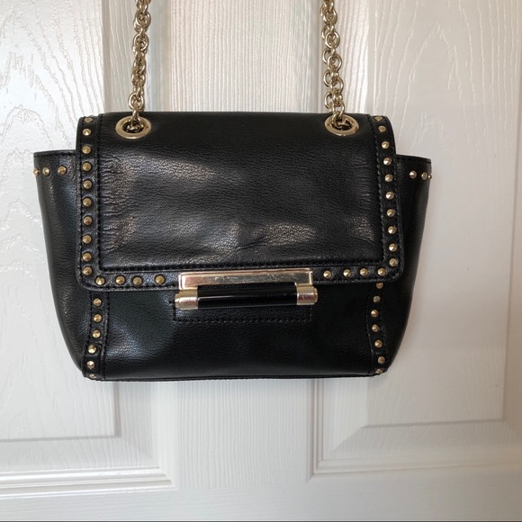 Dian Von Furstenberg Black Moto Leather Crossbody Purse Bag Nice Hardware Rivets - Picture 6 of 12